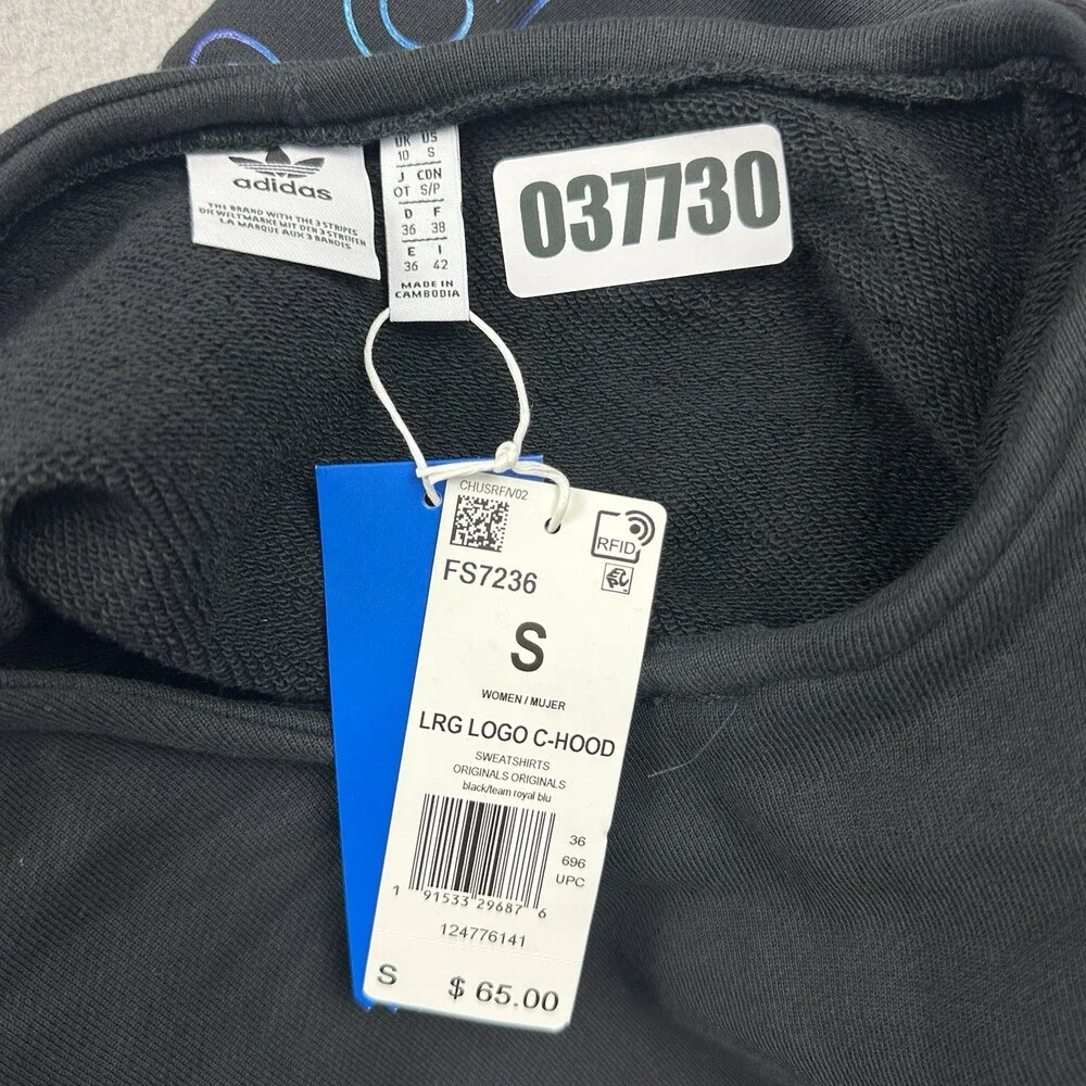 Adidas Sweatshirt Women Small Black Large Logo Essential Crewneck Crop Pullover